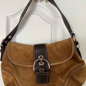 Super cute Coach Tan Suede Shoulder Bag with Coach Dust Bag